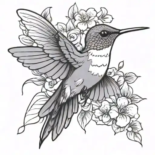 Hummingbird With Simple Flowers