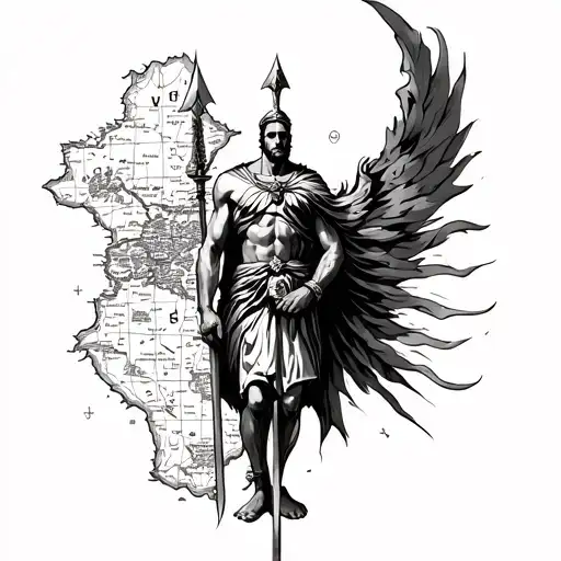 Greek Mathology Warrior And Old Map