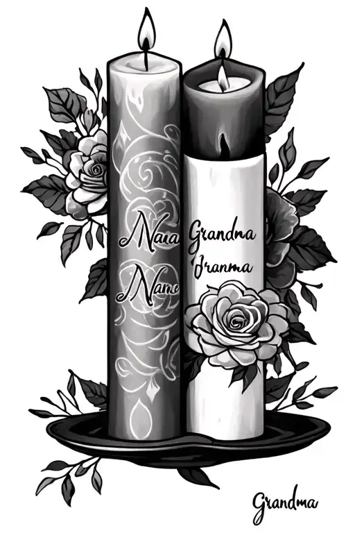 Nana And Grandma Names On Each Side Of A Tall Candle