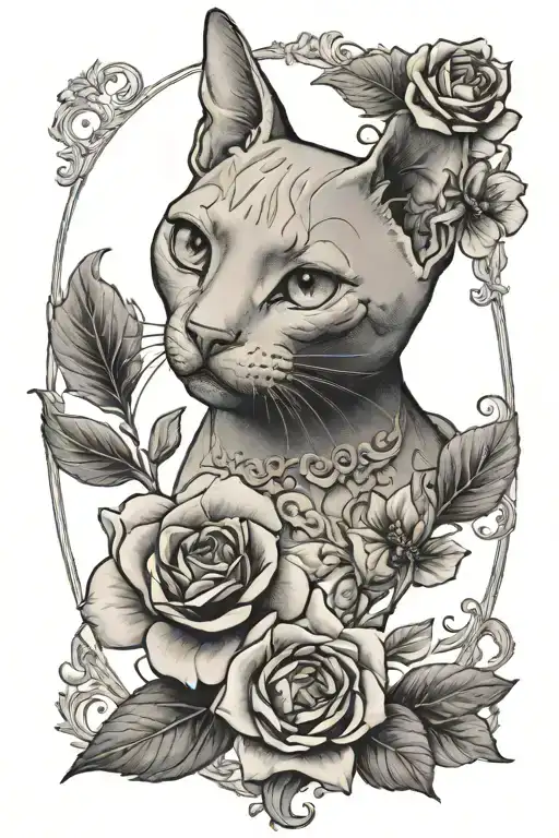 Hairless Cat Framed Flower Cameo Portrait