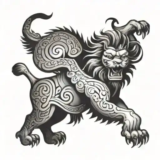 Chinese Dancing Lion With Claws Reaching Forwards