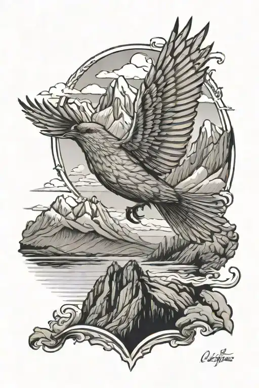 Rocky Mountain Blue Bird Flying Through A Valley With Mountains In The Background And A River