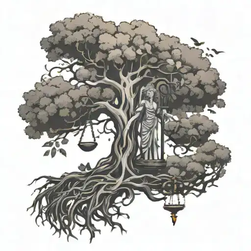 Tree Of Life With Roots Lady Justice Scale
