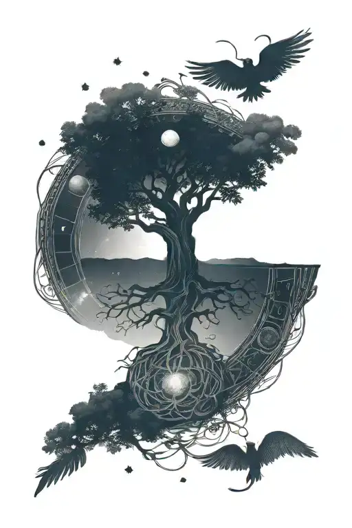 Celtic Tree Of Life With Solar System At The Top Half