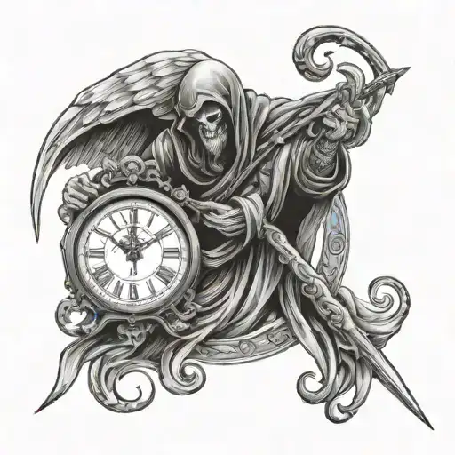 Angel Reaper Holding Clock