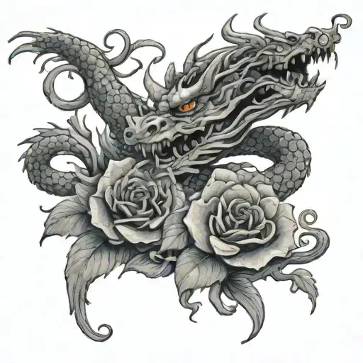 A Thorny Tendril With A Chinese Dragon And Several Small Tendrils With Roses
