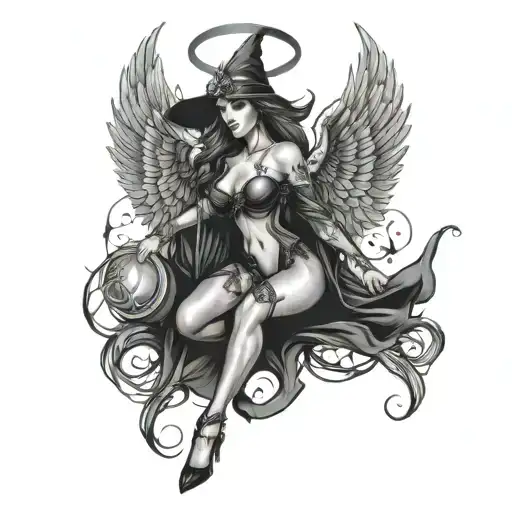 Sexy Witch With Tattos And Angel Wings