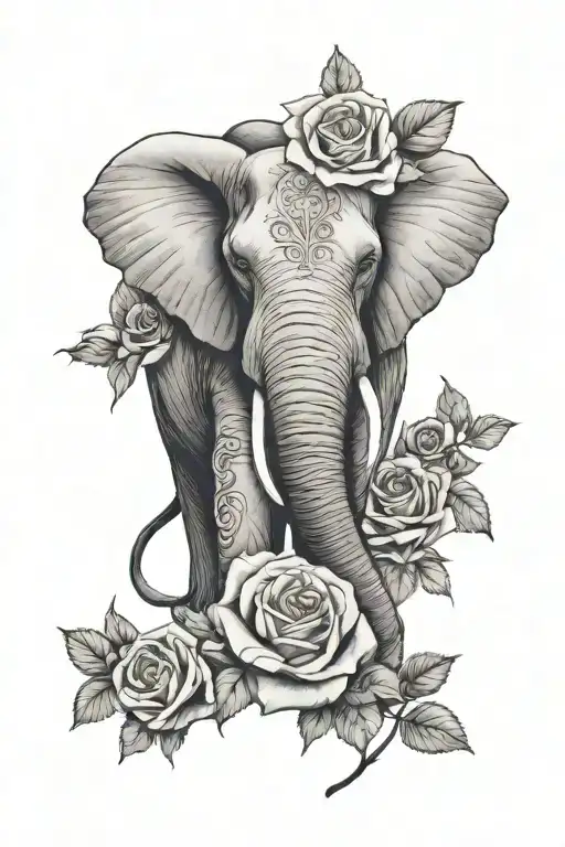 Elephant And Roses Intertwined With Crosses Mixed