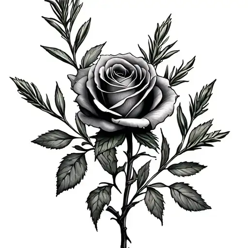 Rosemary Branches And Rose