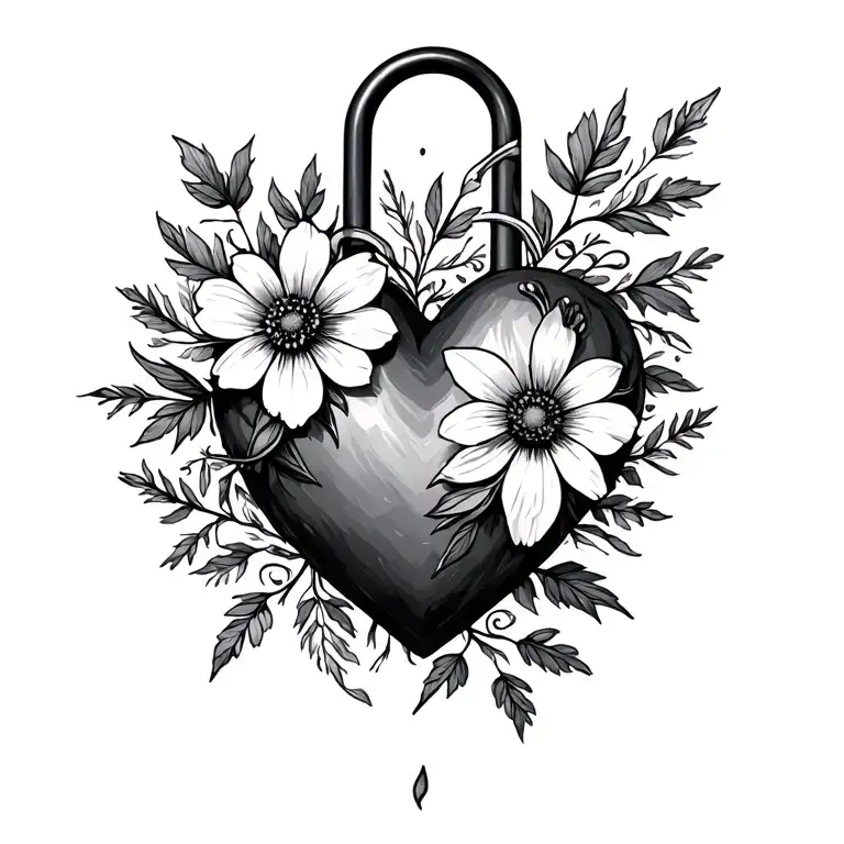 Heart Lock With Wildflowers Intertwined