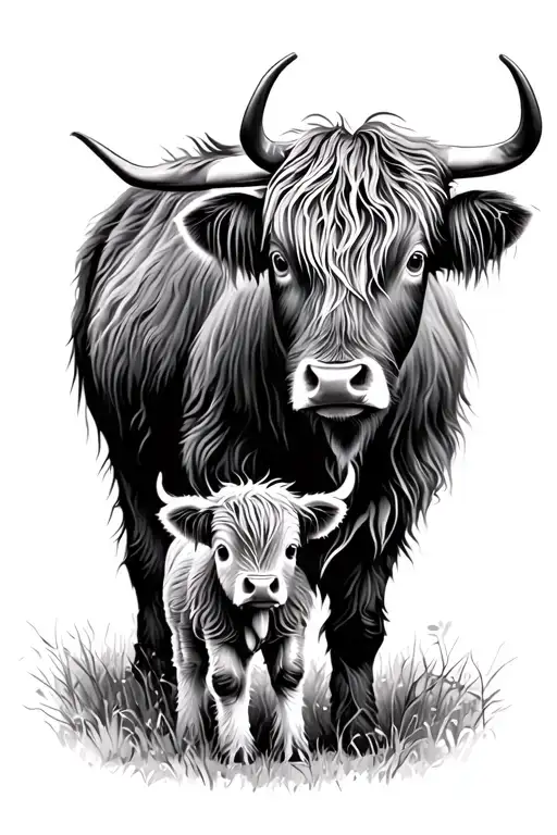 Highland Cow And Baby One Highland Cow
