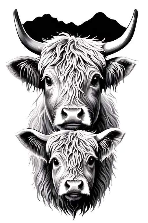 Highland Cow Face And Baby One Highland Cow Face