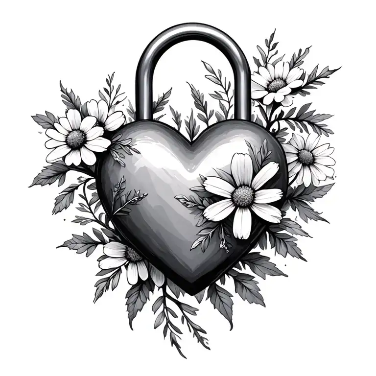 Heart Lock With Wildflowers Intertwined