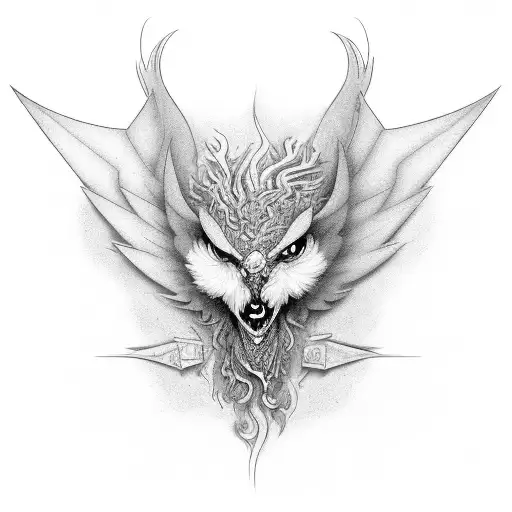 Mulam And Phoenix In A Black-grey Realistic Style