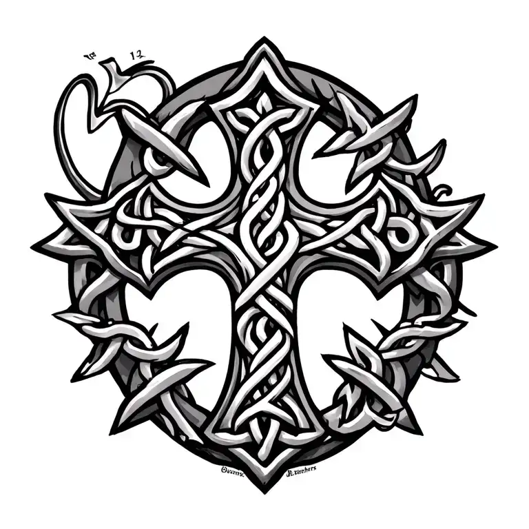 Celtic Cross Spine Tattoo With The Name Bershers Under It