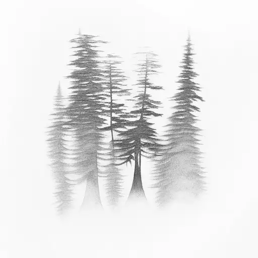 Abstract Tattoo That Includes A Redwood Tree And The Coast Of California In Black And White