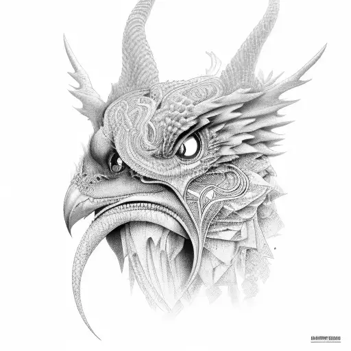 A Black And Grey Portrait Of Mulam And Phoenix With Intricate Details