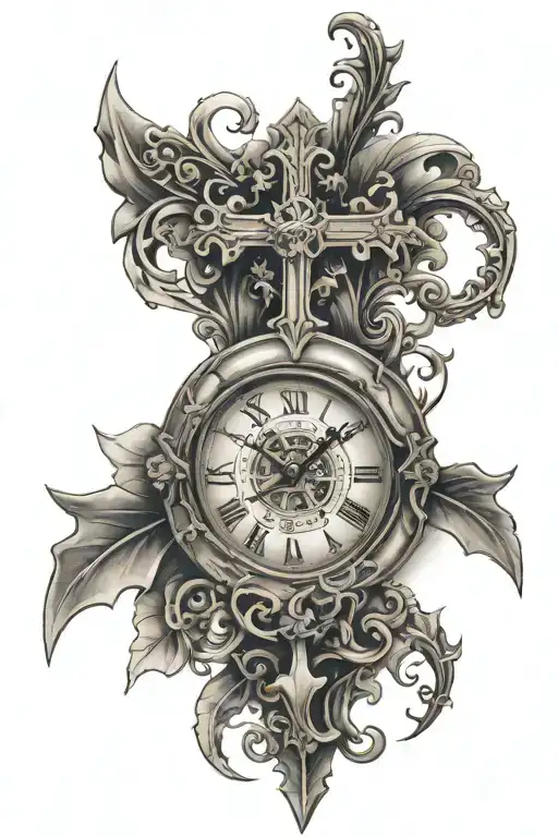 Clock And Christian Cross