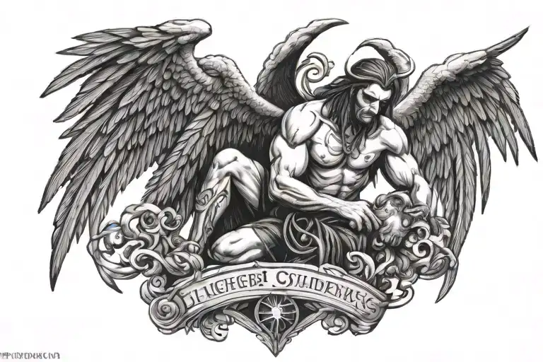 Arch Angel Michael Impaling Lucifer Eating Sinners Heaven