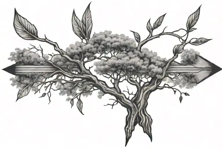 Drawn Back Arrow With Backgound Tree Growing