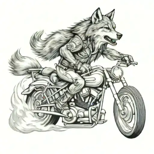 Wolf Riding Motorcycle And Playing Drums
