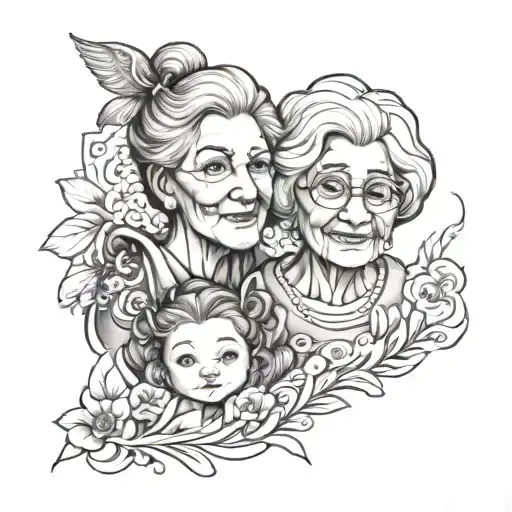 Grandma And Niece Fine Line