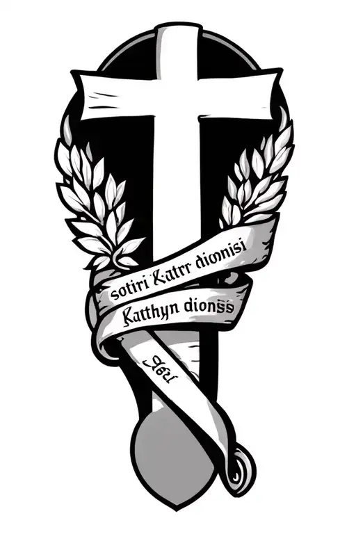 Scroll With The Names Sotiri Kathryn Dionisi In Greek With A Cross And More Greek Themed