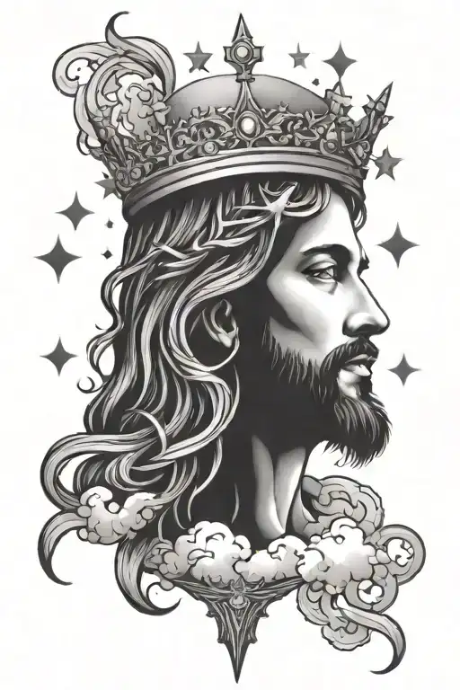 Clouds And Stars Tattoo With A Jesus Thorn Crown Above It