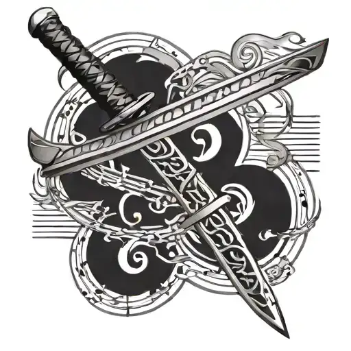 A Katana Blade Intertwined With Musical Staff Lines And Notes