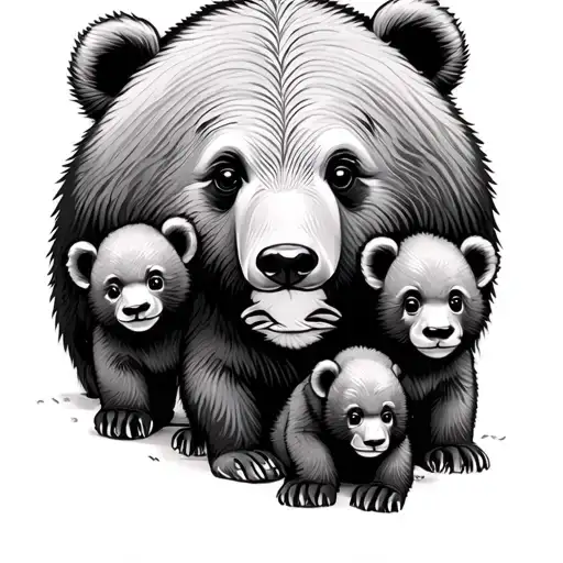Outline Cute Mumma Bear With 3 Cubs