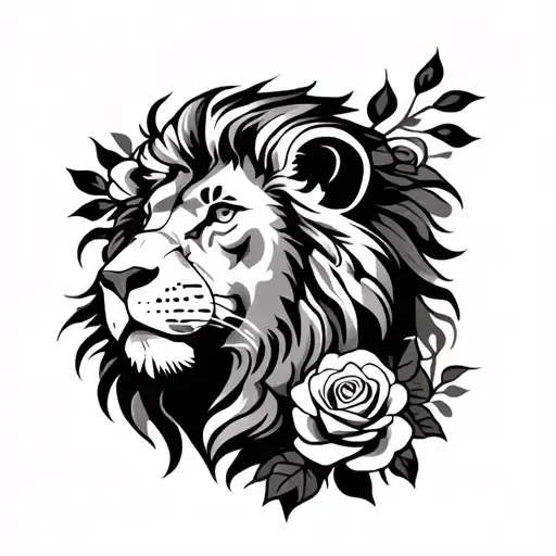 Tribal With Lion And Roses