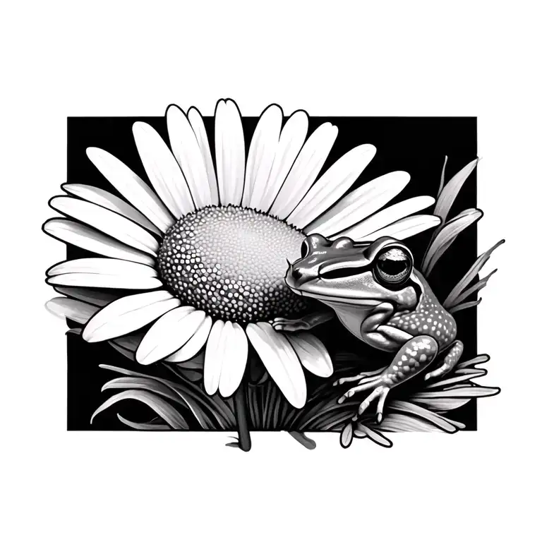 Daisy Flower With Frog Sitting