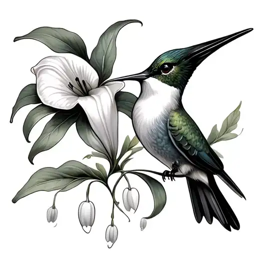 Hummingbird With Bleeding Hearts And Calla Lily Flower
