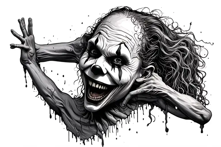 A Happy Soul Leaving The Body With Scary Clowns Grotesque Ripped Flesh