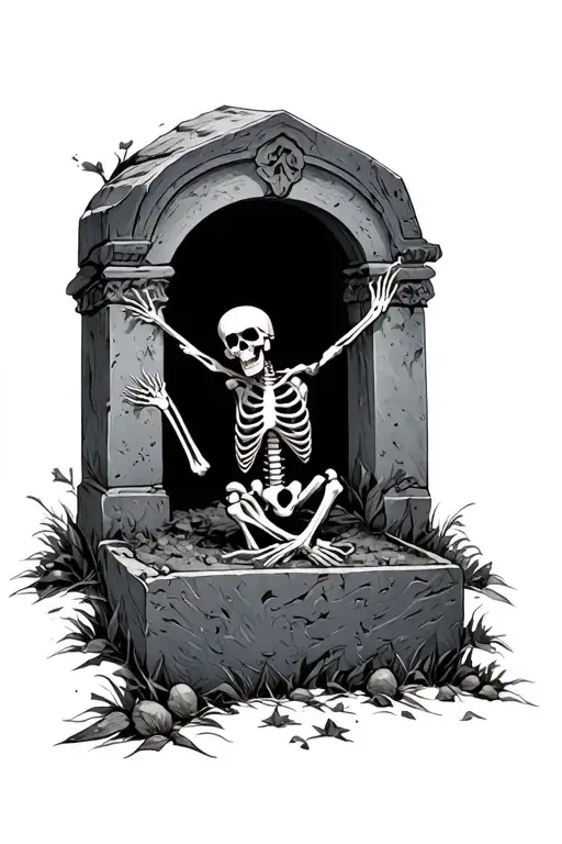 Skeleton Hanging Over An Open Grave