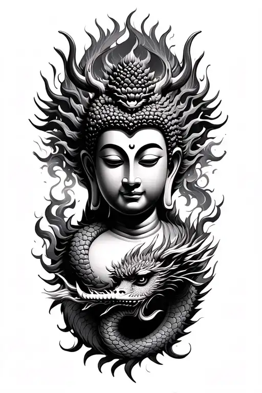 Buddha And Dragon Tattoo Design