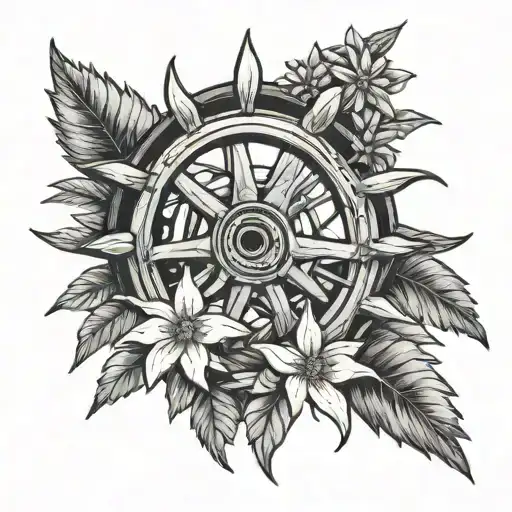 Wagon Wheel And Edelweiss Flower