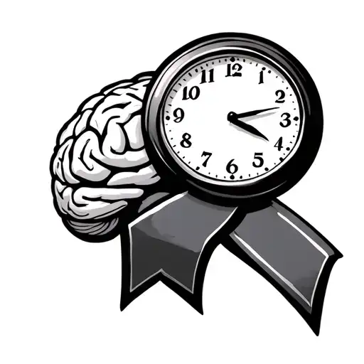 Alzheimer's Ribbon With Clock And Brain