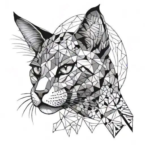 A Sleek Black And Grey Tattoo Of A Cat With Geometric Patterns Inspired By Clubbing Lights