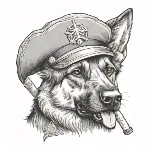 German Shepherd In Captain Hat Smoking