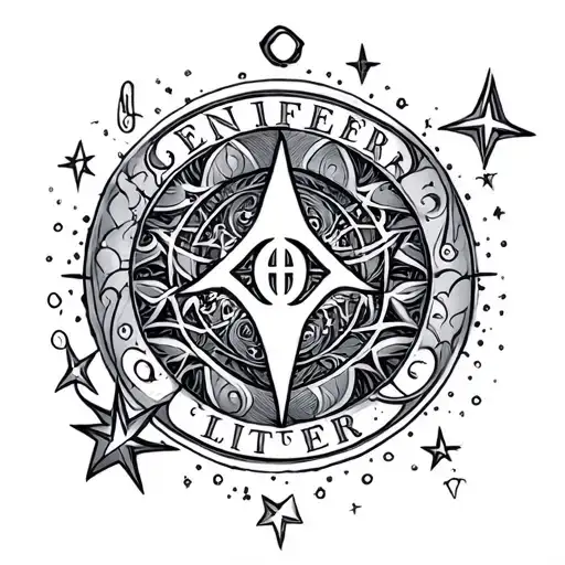 Aquarius Symbol With Realistic Stars Forming Intricate Patterns And The Name Jennifer