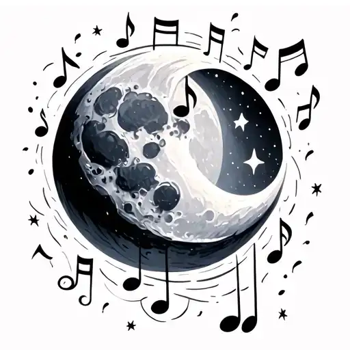 Moon And Music Notes Floating Away