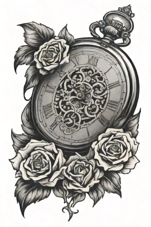 Pocket Watch And Flowers Intertwined Representing Death Of Mother