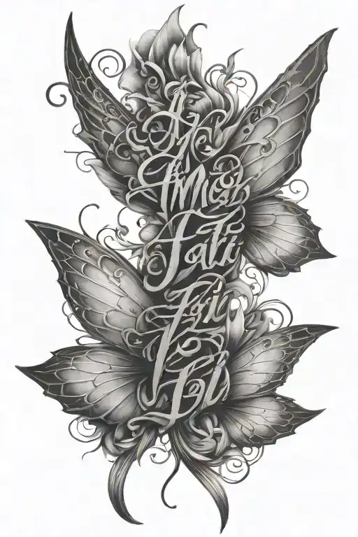 Amor Fati Written Vertically In Between A Fairy Wing