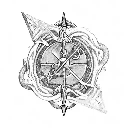 Underwater Cavern With A Trident In The Middle And A Nautical