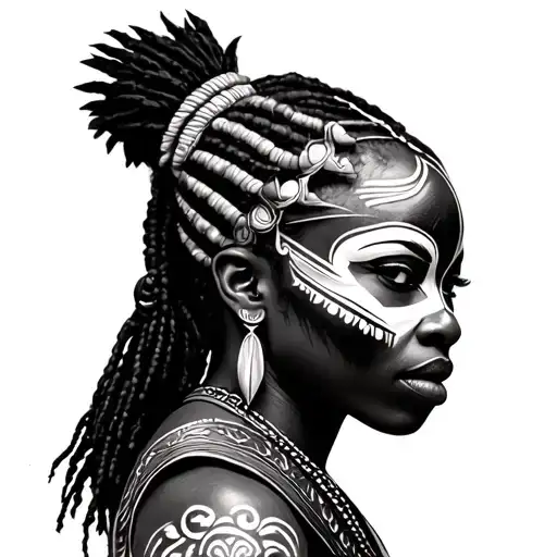 Female African Warrior With Face Paint Ready For War
