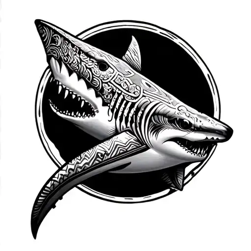 Outline Of A Shark Filled With Polynesian Patterns
