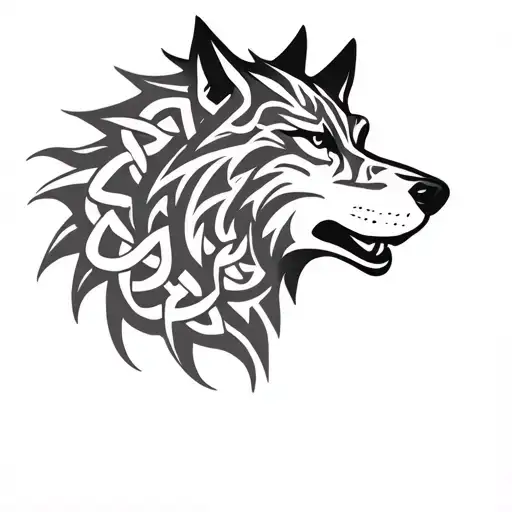 Celtic Wolf Profile Unraveling Into Celtic Knots