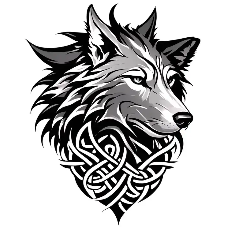 Low Detail Celtic Wolf Profile Unraveling Into Celtic Knots