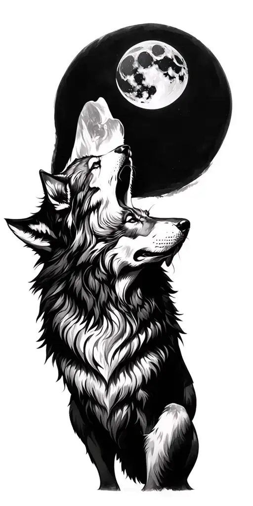 Wolf Howling At The Moon Surrounded